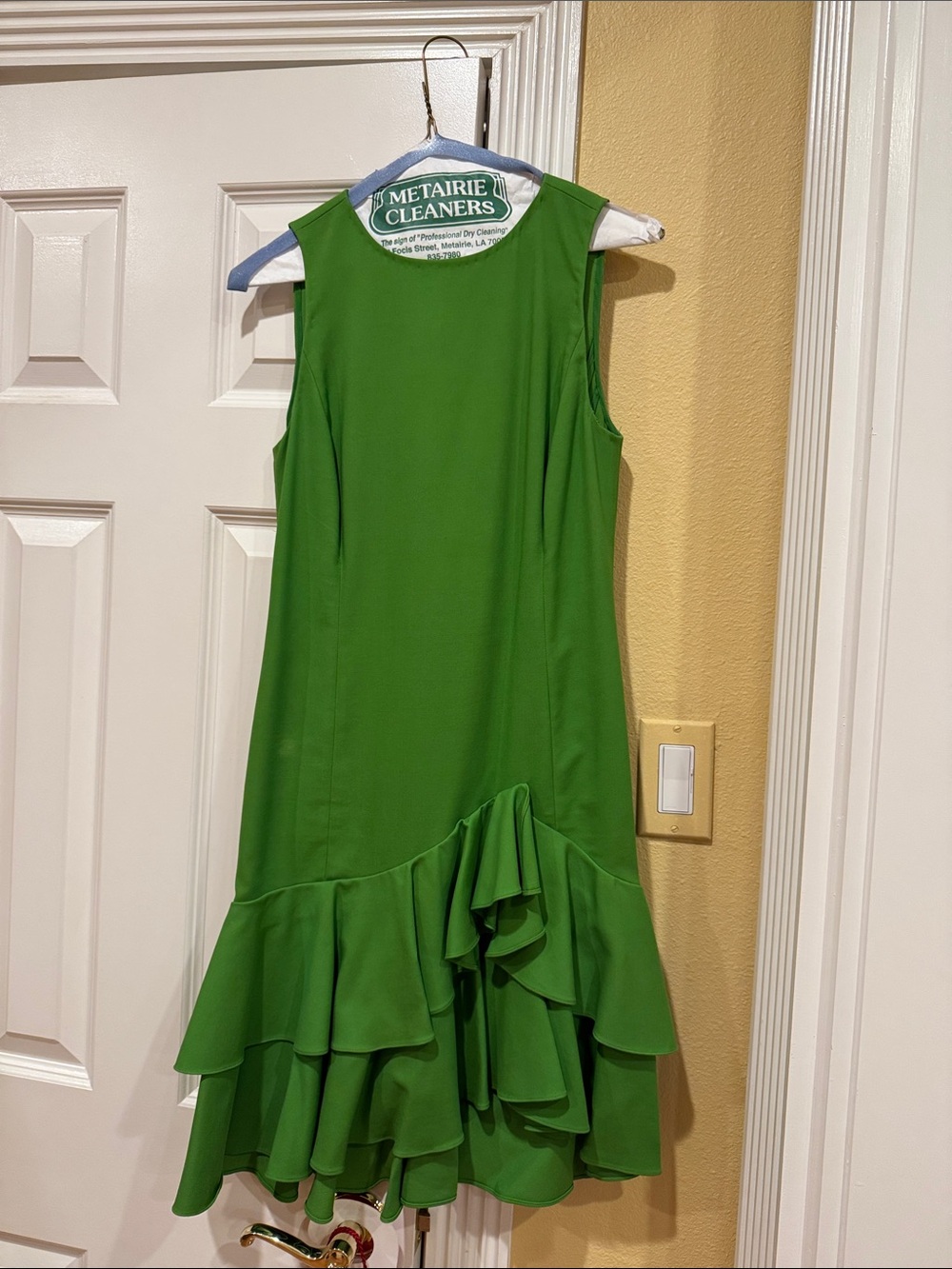 Ralph Lauren Vibrant Green Sleeveless Ruffle-Hem Midi Dress